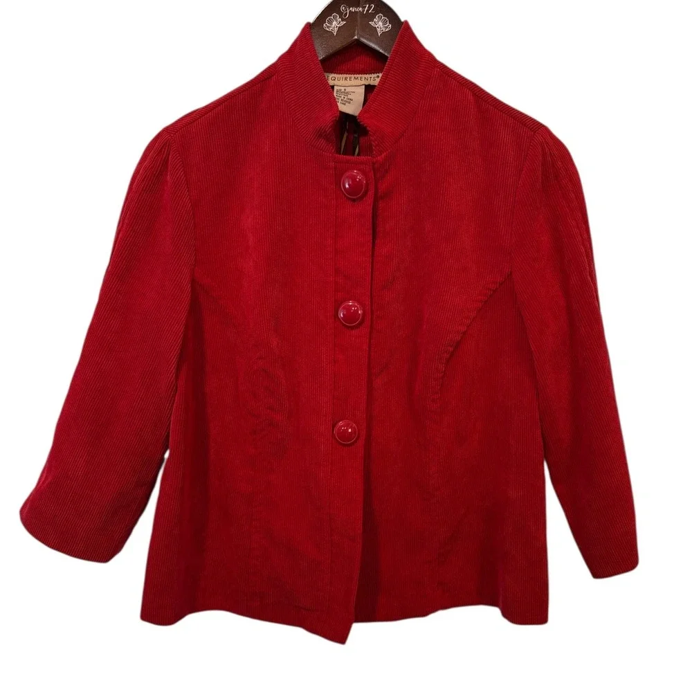 REQUIREMENTS Red Corduroy Blazer Women 3/4 Sleeve‎ Sz S Coastal Cowboy Vibrant